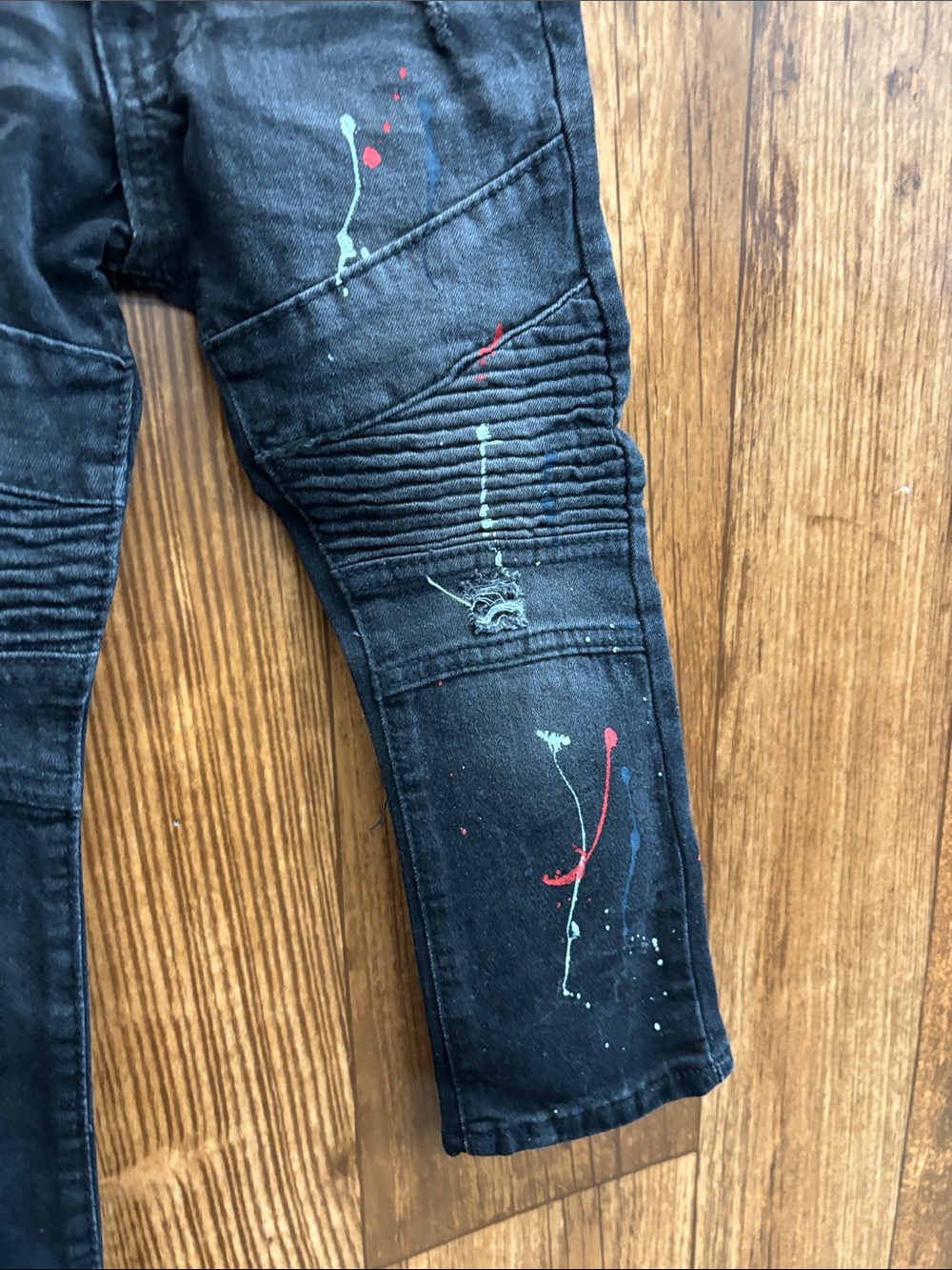 NWT Lr Scoop Kids' Black Paint-Splatter Moto Jeans - Picture 7 of 10